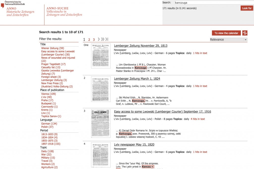 Searching Austrian National Library newspapers